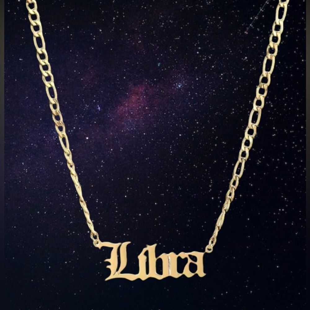 ⭐️Libra Zodiac Nameplate 14k Gold Figaro necklace ⭐️